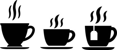 Kahve ve çay bardağı simgesi düz, şeffaf arkaplan koleksiyonuna izole edilmiş sıcak kafein içeceği plastik kap soğuk içecek, meyve suyu, kakao ve diğer vektör uygulamaları web