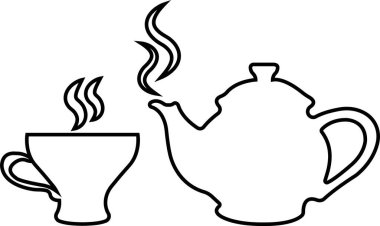 Çay demliği ve fincan ikonu hizada. Şeffaf arkaplanda izole edilmiş çaydanlık ya da çaydanlık işareti ve sembolü. Çaydanlıklar, kahve demliği içmek. Uygulamalar web sitesi için soyut tasarım Logotype sanat vektörü