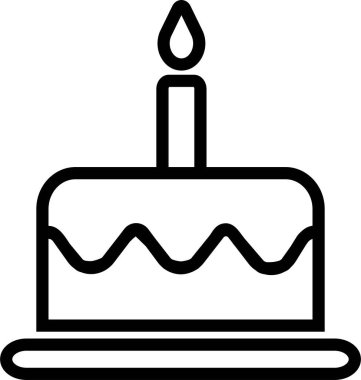 Pasta simgesi hizada. Web sitesi ve mobil uygulama için stil vektörü. Şeffaf arkaplan kesme işareti ve sembolü üzerinde mum bulunan doğum günü pastası tasarımınız için.