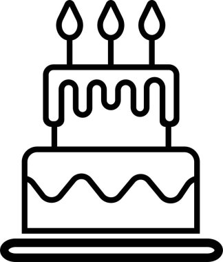 Pasta simgesi hizada. Web sitesi ve mobil uygulama için stil vektörü. Şeffaf arkaplan kesme işareti ve sembolü üzerinde mum bulunan doğum günü pastası tasarımınız için.