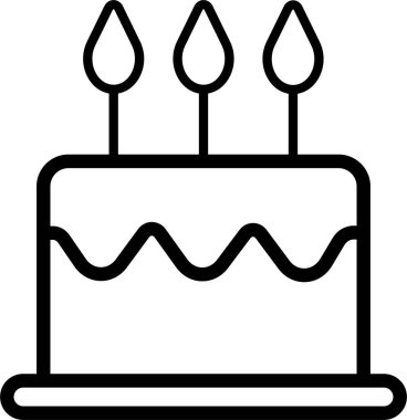 Pasta simgesi hizada. Web sitesi ve mobil uygulama için stil vektörü. Şeffaf arkaplan kesme işareti ve sembolü üzerinde mum bulunan doğum günü pastası tasarımınız için.