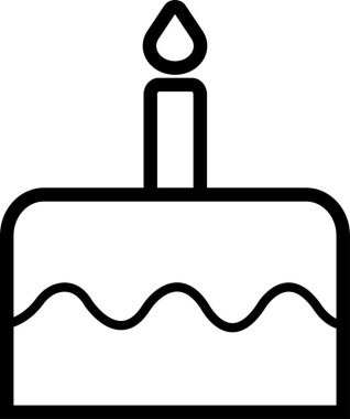 Pasta simgesi hizada. Web sitesi ve mobil uygulama için stil vektörü. Şeffaf arkaplan kesme işareti ve sembolü üzerinde mum bulunan doğum günü pastası tasarımınız için.