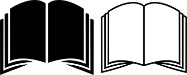 Düz çizgi içinde açık, kapalı siyah simge. Saydam arkaplan edebiyatı, yayınevi, kütüphane resimli resim koleksiyonu. Okuma festivali, kulüp logoları. uygulamalar veya web için vektör