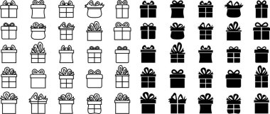 Güncel hediye kutusu simgesi düz, satır ayarlı uygulama veya web evrensel kit simgesi site etiketi etiketi etiketi doğum günü dekorasyonu süpriz hatıra defteri şeffaf arkaplan