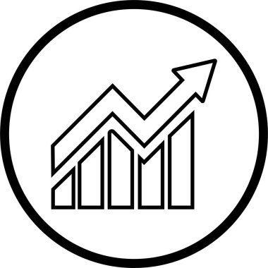 Uygulama veya web İstatistik ve analitik, veri, grafik şemaları, para, soyut artan ok grafik animasyonu için çizgi vektöründe büyüyen çubuk grafik simgesi şeffaf arkaplan üzerinde izole