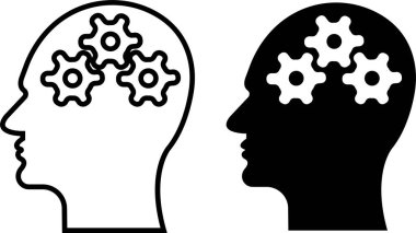 Düz çizgi şeklinde insan beyni ikonu. Düşünme Durumu zihin süreci ve uygulamalar için iş çözümleri sembol vektörü veya ağ başı profili yapay zeka şeffaf arka planda izole