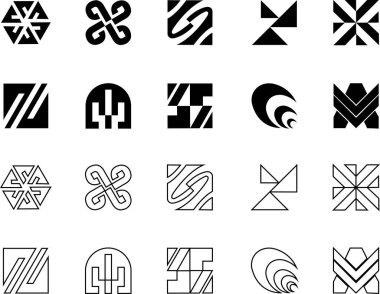 Düz çizgi içinde logo elemanları tasarım simgesi. Mega geometrik ve soyut şekiller şeffaf arka plan modern işaretleri üzerinde izole edilmiştir. Neo jeo sanatı İsviçreli Bauhaus uygulamalar veya web için minimalizm vektörünü etkiler