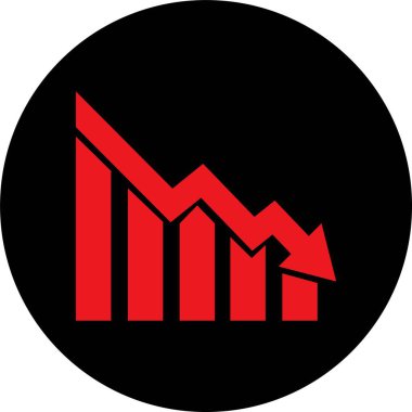 Grafik simgesi düzleştiriliyor. Uygulamalar veya İnternet Piyasası Çöküşü konsepti için işaret sembolü vektörü aşağı inen ok şeffaf arkaplanda izole edilmiş simge veya logoyu azaltır. Ekonomi Çizelgesi kavramı.