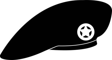 Askeri bere şapka ikonu dairede. Şeffaf arka planda izole edilmiş şapka ikonları, kaptan şapkası, polis şapkası, güneş gözlüğü, bere, kovboy, askeri şapka. Uygulamalar veya web sitesi için vektör