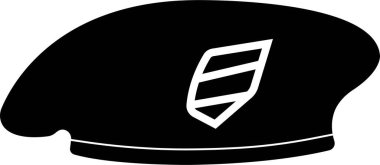 Askeri bere şapka ikonu dairede. Şeffaf arka planda izole edilmiş şapka ikonları, kaptan şapkası, polis şapkası, güneş gözlüğü, bere, kovboy, askeri şapka. Uygulamalar veya web sitesi için vektör