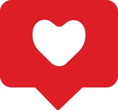 Kalp ikonu gibi bir uyarı. Sohbet kutusundaki Instagram için sosyal medya simgesine bayılıyorum. Uygulamalar veya web sitesi için vektör. Kırmızı konuşma baloncuğundaki kalp şeffaf arkaplanda izole edildi