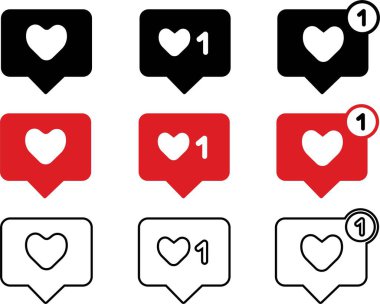 Kalp ikonu gibi düz ve çizgi halinde bildirim. Sohbet kutusundaki Instagram için sosyal medya simgesine bayılıyorum. Uygulamalar veya web sitesi için vektör Şeffaf arkaplanda kalp konuşma balonu izole