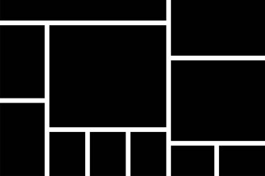 Düz çerçeve minimalist simgesi olan fotoğraf ya da sunum kompozisyonları için model kolajı. Uygulamalar ya da ağ için metod paneli ızgara vektörü. Fotoğraf albüm sayfası şeffaf arkaplanda izole edildi