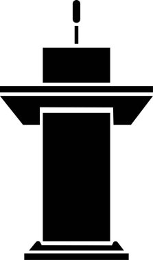 Mikrofon ikonu olan tribün kürsüsü. Konferans tartışmaları için mikrofonlu Rostrum standı şeffaf arka planda izole edilmiş kupa. Uygulamalar veya web için konuşma vektörü