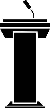 Mikrofon ikonu olan tribün kürsüsü. Konferans tartışmaları için mikrofonlu Rostrum standı şeffaf arka planda izole edilmiş kupa. Uygulamalar veya web için konuşma vektörü