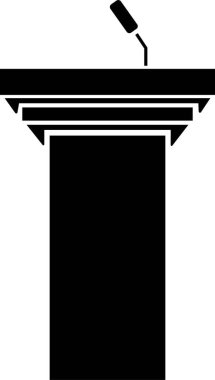 Mikrofon ikonu olan tribün kürsüsü. Konferans tartışmaları için mikrofonlu Rostrum standı şeffaf arka planda izole edilmiş kupa. Uygulamalar veya web için konuşma vektörü