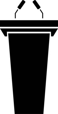 Mikrofon ikonu olan tribün kürsüsü. Konferans tartışmaları için mikrofonlu Rostrum standı şeffaf arka planda izole edilmiş kupa. Uygulamalar veya web için konuşma vektörü