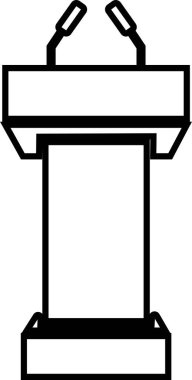 Mikrofon ikonlu tribün kürsüsü. Konferans tartışmaları için mikrofonlu Rostrum standı şeffaf arka planda izole edilmiş kupa. Uygulamalar veya web için konuşma vektörü