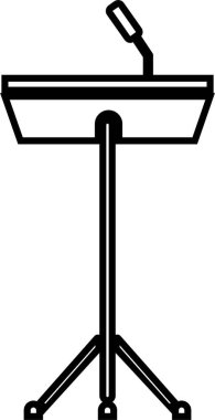 Mikrofon ikonlu tribün kürsüsü. Konferans tartışmaları için mikrofonlu Rostrum standı şeffaf arka planda izole edilmiş kupa. Uygulamalar veya web için konuşma vektörü