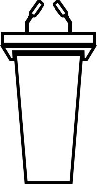 Mikrofon ikonlu tribün kürsüsü. Konferans tartışmaları için mikrofonlu Rostrum standı şeffaf arka planda izole edilmiş kupa. Uygulamalar veya web için konuşma vektörü