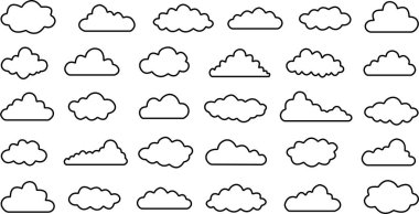 Bulut simgesi ayarlandı. Web sitesi ya da uygulama için basit, duman bulutları gaz ve buhar patlaması, hız izleri, toz ve duman yuvarlak çerçeveli baloncuklar. Şeffaf arkaplanda izole