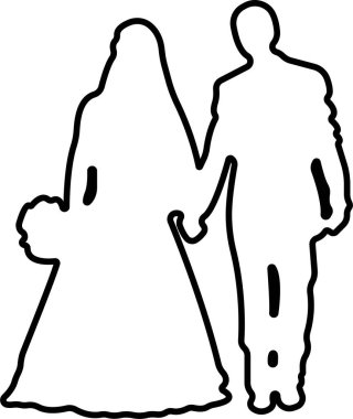 Düğün çifti Icon kuyrukta. Karı kocanın gelin ve damat karakterlerinden alınan düğün, evlidir. Şeffaf arkaplanda izole edilmiş uygulamalar veya web sitesi için vektör