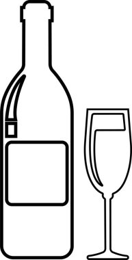 Şarap şişesi ve cam ikon hazır. Şeffaf arkaplanda izole edilmiş. Uygulamalar için geleneksel cam şişe şeklindeki alkollü içecek çeşidi uygulamaları, web sitesi