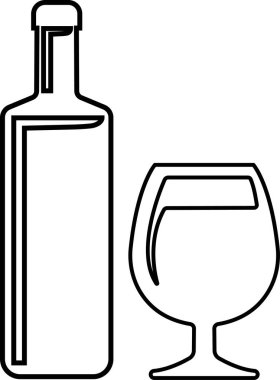 Şarap şişesi ve cam ikon hazır. Şeffaf arkaplanda izole edilmiş. Uygulamalar için geleneksel cam şişe şeklindeki alkollü içecek çeşidi uygulamaları, web sitesi