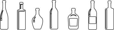 Şarap şişesi ikonu hazır. Şeffaf arka planda izole edilmiş geleneksel cam şarap şişesi şekli. Uygulamalar için vektör, Cam Şişe Tipleri Alkol İçeceği Konsepti.