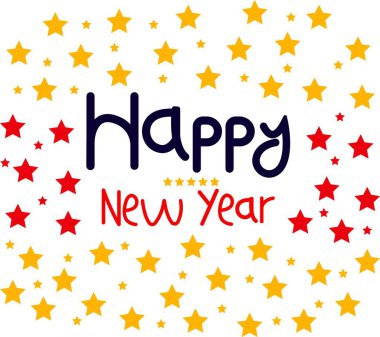 Uygulamalar için Mutlu Yeni Yıl Kaligrafi Vektörü veya Renkli El Çizimi ile İnternet Düz Metni Şeffaf Arka plan Kutlama Kartı Çerçevesi, Olay Davetiyesi Posteri