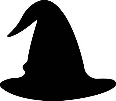 Sihirli Büyücü Cadı Şapkaları şeffaf bir arka planda izole edilmiş siyah bir cadı şapkası simgesini gösteriyor. Uygulamalar ve web siteleri için Cadılar Bayramı Vektör Tasarımı