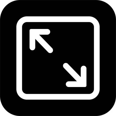 Simge logo tasarımı Full Screen Arrow ve Exit Screen Simgeleri Siyah Siluet düz. Dışarı bakan okları olan minimalist, dijital arayüzlerde yakınlaşmayı veya işlevleri genişletmeyi temsil eden