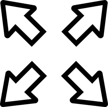 Simge logo tasarımı Full Screen Arrow ve Exit Screen Simgeleri Siyah Siluet satırını büyüt. Dışarı bakan okları olan minimalist, dijital arayüzlerde yakınlaşmayı veya işlevleri genişletmeyi temsil eden