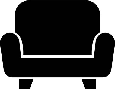 Koltuk, kanepe siyah simgesi uygulamalar için şeffaf arkaplan vektörü ya da ev içi mobilyaların sembolü olan düz koltuk simgesi.