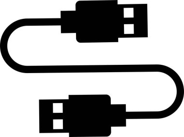 USB kablo simgesi düz. Aerodinamik ağ bağlantıları Ethernet telefon soketi. Mobil kablo şarj cihazı. Şeffaf arkaplanda izole edilmiş uygulamalar veya web için elektronik donanım vektörü