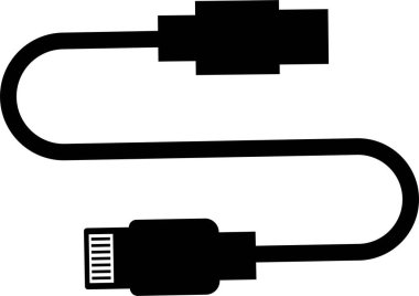 USB kablo simgesi düz. Aerodinamik ağ bağlantıları Ethernet telefon soketi. Mobil kablo şarj cihazı. Şeffaf arkaplanda izole edilmiş uygulamalar veya web için elektronik donanım vektörü