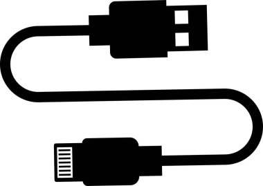 USB kablo simgesi düz. Aerodinamik ağ bağlantıları Ethernet telefon soketi. Mobil kablo şarj cihazı. Şeffaf arkaplanda izole edilmiş uygulamalar veya web için elektronik donanım vektörü