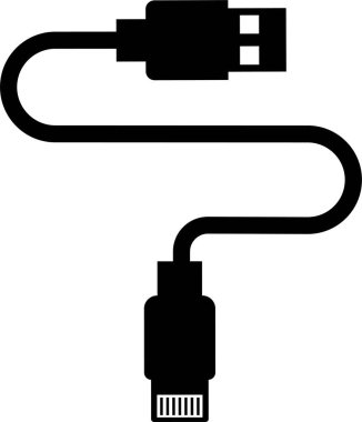 USB kablo simgesi düz. Aerodinamik ağ bağlantıları Ethernet telefon soketi. Mobil kablo şarj cihazı. Şeffaf arkaplanda izole edilmiş uygulamalar veya web için elektronik donanım vektörü