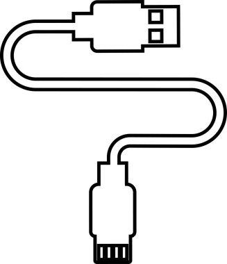 USB kablo simgesi devrede. Aerodinamik ağ bağlantıları Ethernet telefon soketi. Mobil kablo şarj cihazı. Şeffaf arkaplanda izole edilmiş uygulamalar veya web için elektronik donanım vektörü