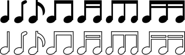 Музыкальные ноты Музыкальные знаки иконки в плоском, линейном наборе. Вектор для приложений и веб-сайта твердая пиктограмма Черный мюзикл Простые символьные элементы изолированы на прозрачном фоне.