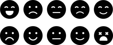 Emotion Icon in flat Set. Emoji icon containing happy emotion, sad, smiling, surprised, angry, relaxed, confused, laughing and shocked isolated on transparent background Vector for apps or web