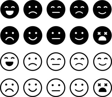 Emotion Icon in flat line Set. Emoji icon containing happy emotion, sad, smiling, surprised, angry, relaxed, confused, laughing and shocked isolated on transparent background Vector for apps or web
