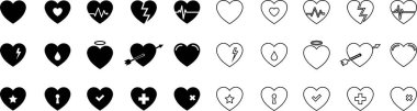Heart icon in flat line set. vector signs for apps or web. Valentine's Day, medicine, Love, passion, Romantic concept design symbol health care heartbeat cardiogram isolated on transparent background