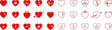 Heart icon in flat line set. vector signs for apps or web. Valentine's Day, medicine, Love, passion, Romantic concept design symbol health care heartbeat cardiogram isolated on transparent background