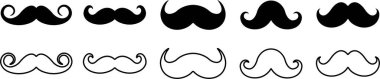 Mustache Black silhouette icon in flat line set. Symbol of Father day man mustaches Vector for apps or website Moustache for men face whisker tendril isolated on transparent background.