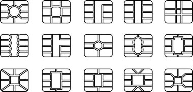 Sim EMV chip icon in line Set vector for apps or website terminals Square computer microchips cards Contactless payment at terminals and ATM credit debit cards isolated on transparent background