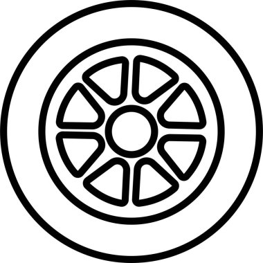 Wheel tires icon in line. Black rubber wheel tire disks auto service vector for apps or website vehicle or automobile tire alloy wheel with rim isolated on transparent background