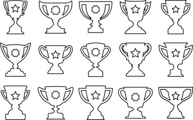Trophy cup award icon in line set. vector for apps or website logo Winner sport championship ceremony label, first place prize, victory sign icon design isolated on transparent background