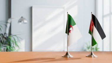 FLAGS OF ALGERIA AND PALESTINE ON TABLE clipart