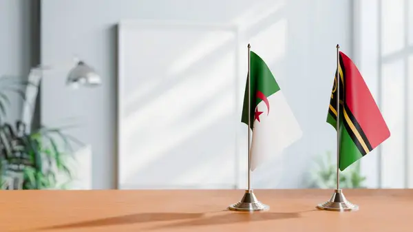 stock image FLAGS OF ALGERIA AND VANUATU ON TABLE